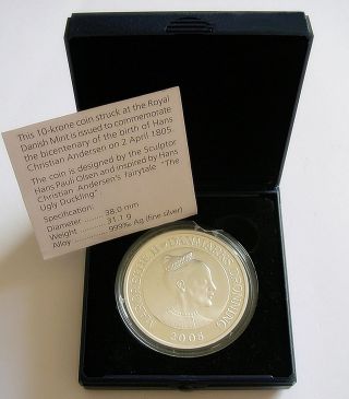 2005 Denmark 1oz Silver Proof 10 Kroner Coin Hans C.  Andersen The Ugly Duckling photo