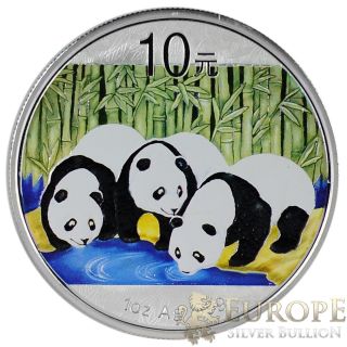 2013 1 Oz Ounce Silver Coin Colourized Green Chinese Panda 999 Fine Rare photo