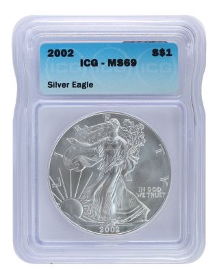 2002 American Silver Eagle Icg Ms69 S$1 Silver photo