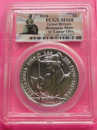 2014 Royal Britannia ' Error / Mule ' Silver £2 1oz Coin Pcgs Ms68 photo