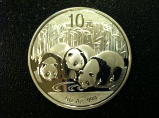 2013 Chinese Panda 10 Yuan 1 Troy Oz.  999 Silver Round Bu In H40 Airtite Ag photo