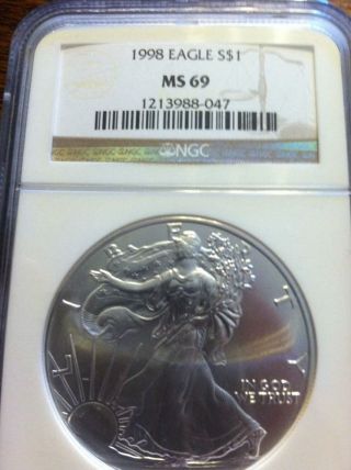 1998 Silver American Eagle (ngc Ms - 69) -.  Exact Coin Shown photo