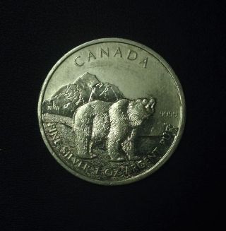 2011 Canada Grizzly Bear Wildlife Series 5 Dollars 9999 Fine Silver 1 Oz Coin photo
