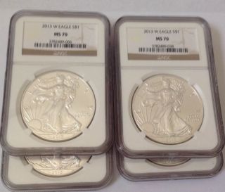 2013 W Burnished Silver Eagle Ngc Ms 70 Group Of 4 photo
