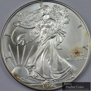 1996 Silver Eagle Unc Uncirculated Key - Date Ase Lower Mintage Lightly Toned photo