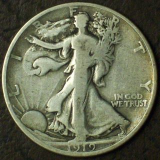 1919 - S 50c Walking Liberty Half Dollar - Semi - Key Date - 90% Silver photo