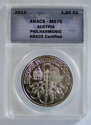 2012 Austrian Philharmonic Anacs - Ms70.  999 Fine Silver Perfect Coin 1,  50 Eu photo
