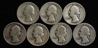 7 Qty. . .  1934 Philadelphia Silver Quarter Dollars Circulated photo