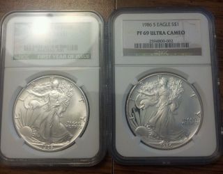 1986 Silver Eagles Pair Ngc 69 Proof And Ms photo