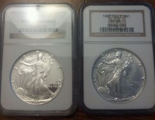 1987 Silver Eagles Pair Ngc 69 Proof And Ms photo