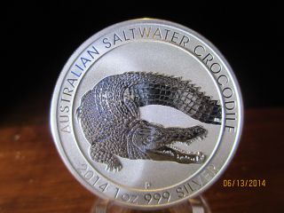 (wow) 2014 1 Oz.  Silver Australian Saltwater Crocodile Coin (snap) photo