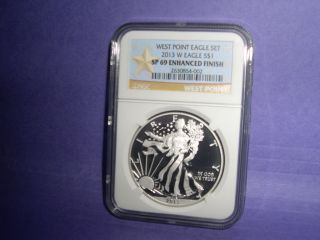2013 American Silver Eagle Sp69 Enhanced Finish With West Point 1oz 99.  9 Silver photo