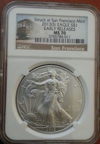 2013 S Early Release Ngc Ms70 Silver Eagle photo