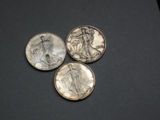3 Silver American Eagles: 2004,  1992,  2005 photo