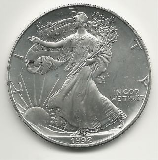 1992 Ungraded 1 Oz Silver American Eagle Dollar photo