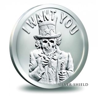 2014 Silver Shield Uncle Slave I Want You 1 Oz Coin.  999 Bullion Round Usa Sam photo