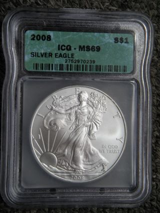 2008 American Silver Eagle Icg Ms69 1oz.  999 Fine Silver photo