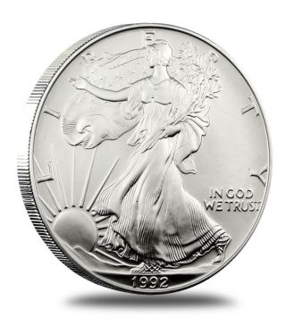 1992 1 Oz.  999 Fine Silver Liberty Walking American Silver Eagle Dollar Coin Unc photo