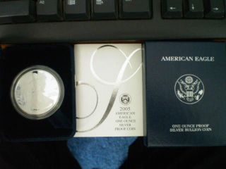 2005 Silver American Eagle One Dollar Proof Coin (w/box And) 2005 W Proof photo