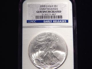 Ngc 2008 Silver American Eagle “early Releases” - Gem Unc photo