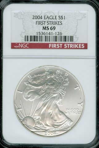 2004 Silver Eagle 1 - Oz Dollar Ngc Ms - 69 First Strike Finest Registry Spotless photo