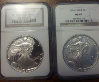 1989 Silver Eagles Pair Ngc 69 Proof And Ms photo