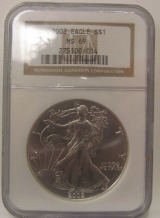 2002 American Eagle $1 Ms 69 Ngc 1 Oz. .  999 Fine Silver Usa photo