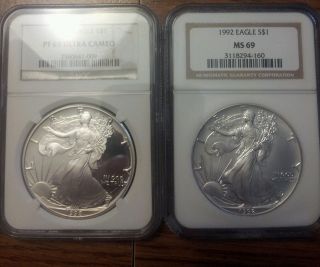 1992 Silver Eagles Pair Ngc 69 Proof And Ms photo