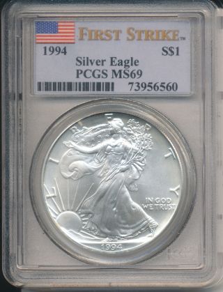 1994 American Silver Eagle - First Strike - Pcgs Certified Ms 69 photo