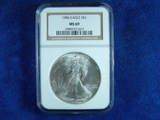 1986 Silver American Eagle Ngc Ms 69 Nearly Perfect Coin photo