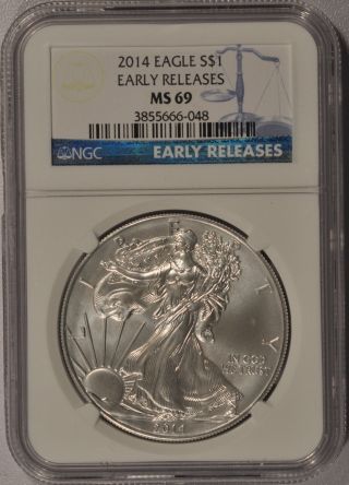 2014 American Silver Early Release Ngc Ms - 69 Blue Label photo