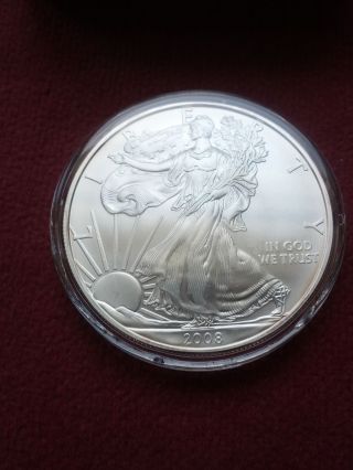 2008 Silver American Eagle 1 Ounce.  999 Fine Silver W/coa In Velvet Box photo