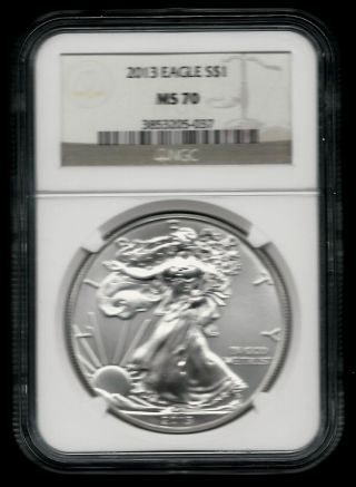 Perfect 2013 American Silver Eagle - Ngc Ms 70 - Gold Label - 1 Oz Fine Silver photo