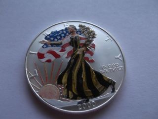 2000 American Silver Eagle,  Colorized Both Sides - Winter Theme photo