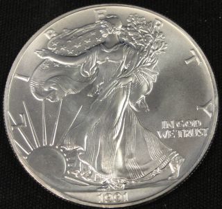 1991 American Silver Eagle Bullion Coin Key Date Choice Gem Bu Nr photo
