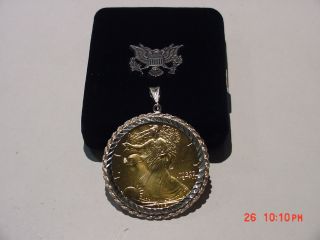1996 Gold Plated American Silver Eagle With 925 Silver Bezel photo