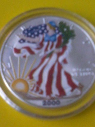 2000 Colorized American Silver Eagle One Ounce Of Fine Silver. photo