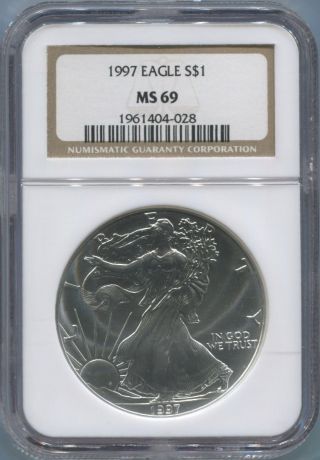 1997 American Silver Eagle $1 - Ngc Ms 69 - Gem Uncirculated - photo