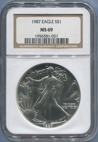1987 American Silver Eagle $1 - Ngc Ms 69 - Gem Uncirculated - photo