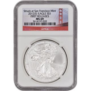 2012 - (s) American Silver Eagle - Ngc Ms69 - First Releases - Golden Gate Bridge photo