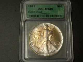 1991 $1 Silver Eagle Icg Ms 69 photo
