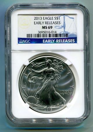 2013 American Silver Eagle Ngc Ms69 Early Release Blue Premium Quality Fast Ship photo
