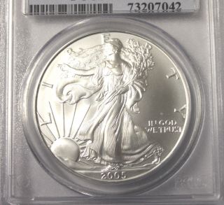2005 American Silver Eagle S$1 Pcgs Ms69 First Strike photo
