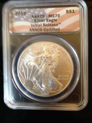 2010 Silver Eagle 1 Oz.  Silver Coin Ms70 Anacs photo