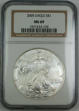 2005 American Silver Eagle 1 Oz,  Ngc Ms - 69,  Gem Ase Coin photo