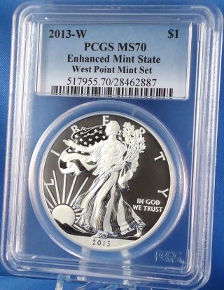 2013 - W $1 Enhanced State West Point Silver American Eagle Pcgs Ms 70 photo