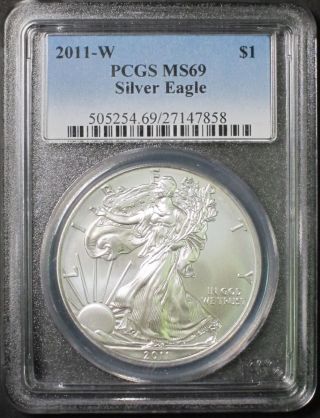 2011 - W American Silver Eagle Pcgs Ms69 One Troy Ounce.  999 Bullion 1ozt $1 Coin photo