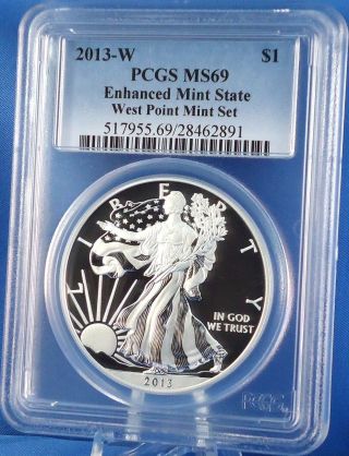 2013 - W $1 Enhanced State West Point Silver American Eagle Pcgs Ms 69 photo