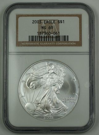 2003 American Silver Eagle 1oz Coin Ngc Ms - 69 photo