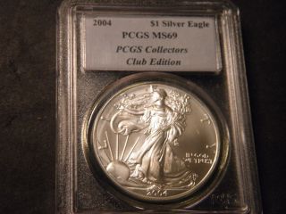 2004 Pcgs Ms69 American Silver Eagle Collector Club photo